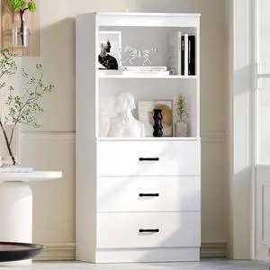 55.5" H 5-Tier Bookshelf with 3 Drawers, White Bookcase with 2-Tier Open Shelves, Tall Book Shelf with Storage Space, Wooden Storage Cabinet for Living Room, Office 55.5" H 5-Tier Bookshelf with 3 Drawers, White Bookcase with 2-Tier Open Shelves, Tall Book Shelf with Storage Space, Wooden Storage Cabinet for Living Room, Office