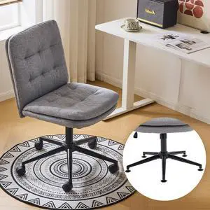 Mid Back Armless Office Desk Chair with Wheels/no Wheels,360°Rocking Swivel Vanity Chair with Thickened Cushion,Adjustable Height Rolling for Reading Room, Make up, Linen Dark Grey Mid Back Armless Office Desk Chair with Wheels/no Wheels,360°Rocking Swivel Vanity Chair with Thickened Cushion,Adjustable Height Rolling for Reading Room, Make up, Linen Dark Grey