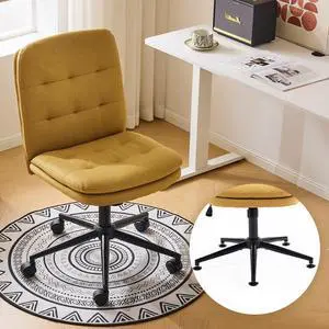 Mid Back Armless Office Desk Chair with Wheels/no Wheels,360°Rocking Swivel Vanity Chair with Thickened Cushion,Adjustable Height Rolling for Reading Room, Make up, Linen Ginger Yellow Mid Back Armless Office Desk Chair with Wheels/no Wheels,360°Rocking Swivel Vanity Chair with Thickened Cushion,Adjustable Height Rolling for Reading Room, Make up, Linen Ginger Yellow