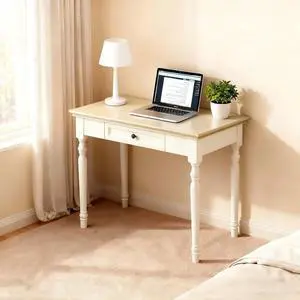 Beige Writing Desk with Drawer, 35" Solid Wood French Country Style Computer Desk for Home Office, Living Room Study or Workspace Beige Writing Desk with Drawer, 35" Solid Wood French Country Style Computer Desk for Home Office, Living Room Study or Workspace