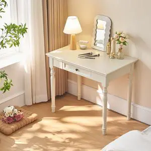 White Writing Desks with Drawers, 35" Solid Wood French Country Style Computer Desk for Home Office, Living Room Study or Workspace White Writing Desks with Drawers, 35" Solid Wood French Country Style Computer Desk for Home Office, Living Room Study or Workspace