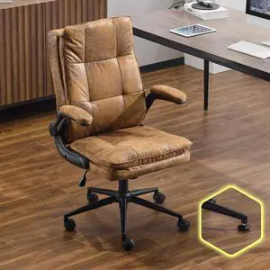 Comfy Brown Leather Office Desk Chair,Ergonomic High-Back Computer Gaming Chair with Replaceable Wheels,Dual-Base,Adjustable Height&Armrests,360 Swivel Task Chair for Home Office,Vintage,Rustic Comfy Brown Leather Office Desk Chair,Ergonomic High-Back Computer Gaming Chair with Replaceable Wheels,Dual-Base,Adjustable Height&Armrests,360 Swivel Task Chair for Home Office,Vintage,Rustic