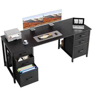 63 inch Computer Desk with File Drawers Cabinet, Modern Office Desk with Large Storage for Home Office, Study, Gaming, Black 63 inch Computer Desk with File Drawers Cabinet, Modern Office Desk with Large Storage for Home Office, Study, Gaming, Black