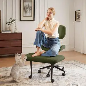 Ergonomic Cross Legged Chair for ADHD, Meditation Chair with 360° Swivel Wheels, Kneeling Office Chair with Back Support, Strong Lumbar Support, Teddy Fabric, Green Ergonomic Cross Legged Chair for ADHD, Meditation Chair with 360° Swivel Wheels, Kneeling Office Chair with Back Support, Strong Lumbar Support, Teddy Fabric, Green
