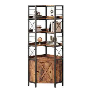 Corner Bookshelf, 78 in Tall L Shaped Bookshelf with Baffles, Industrial Bookcase with Doors, Corner Display Shelf for Living Room Home Office Corner Bookshelf, 78 in Tall L Shaped Bookshelf with Baffles, Industrial Bookcase with Doors, Corner Display Shelf for Living Room Home Office