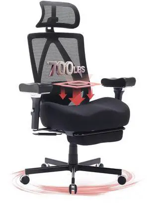 Big and Tall Office Chair 700lbs, Ergonomic Desk Chair with W Wide Thick Cushion, Executive Mesh Office Chair with Adjustable Headrest, Lumbar, Footrest, 4D Armrest Computer Task Chairs for Nap, Black Big and Tall Office Chair 700lbs, Ergonomic Desk Chair with W Wide Thick Cushion, Executive Mesh Office Chair with Adjustable Headrest, Lumbar, Footrest, 4D Armrest Computer Task Chairs for Nap, Black