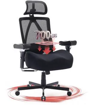 Big and Tall Office Chair 700lbs, Ergonomic Desk Chair with W Wide Thick Cushion, Executive Mesh Office Chair with Adjustable Headrest, Lumbar, 4D Armrest, Computer Task Chairs for Heavy People, Black Big and Tall Office Chair 700lbs, Ergonomic Desk Chair with W Wide Thick Cushion, Executive Mesh Office Chair with Adjustable Headrest, Lumbar, 4D Armrest, Computer Task Chairs for Heavy People, Black