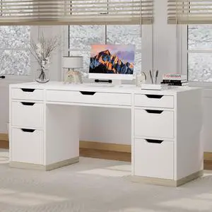 White Desk with 7 Drawers, Home Office Desk with Storage Drawers for Bedroom, 54 Inch Computer Desk with Drawers for Work Writing Study, Small Spaces White Desk with 7 Drawers, Home Office Desk with Storage Drawers for Bedroom, 54 Inch Computer Desk with Drawers for Work Writing Study, Small Spaces