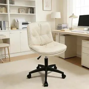 Office Chair, Ergonomic Desk Chair with Padded Cushion & Backrest, Adjustable Height & 360° Swivel, Armless Task Chair for Home Office, Computer Desk & Vanity Beige Office Chair, Ergonomic Desk Chair with Padded Cushion & Backrest, Adjustable Height & 360° Swivel, Armless Task Chair for Home Office, Computer Desk & Vanity Beige