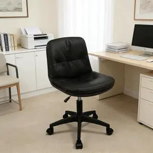 Office Chair, Ergonomic Desk Chair with Padded Cushion & Backrest, Adjustable Height & 360° Swivel, Armless Task Chair for Home Office, Computer Desk & Vanity Black Office Chair, Ergonomic Desk Chair with Padded Cushion & Backrest, Adjustable Height & 360° Swivel, Armless Task Chair for Home Office, Computer Desk & Vanity Black