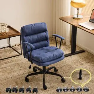 Comfortable Office Desk Chairs with/No Wheels,Dual-Base,Removable Armrests,Adjustable Comfy Rolling Swivel Computer Nail Tech Chair for Office,Sewing,Makeup Vanity,Teen,Linen Fabric,Navy Blue Comfortable Office Desk Chairs with/No Wheels,Dual-Base,Removable Armrests,Adjustable Comfy Rolling Swivel Computer Nail Tech Chair for Office,Sewing,Makeup Vanity,Teen,Linen Fabric,Navy Blue