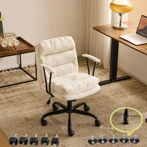 Padded White Desk Chair with/No Wheels,Dual-Base,Removable Armrests,Adjustable Comfy Rolling Swivel Computer Task Nail Tech Chair for Home Office,Sewing,Makeup Vanity,Teen,Linen Fabric Padded White Desk Chair with/No Wheels,Dual-Base,Removable Armrests,Adjustable Comfy Rolling Swivel Computer Task Nail Tech Chair for Home Office,Sewing,Makeup Vanity,Teen,Linen Fabric