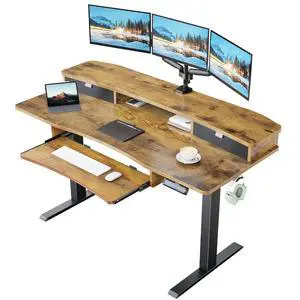 55" x 26" Electric Standing Desk with 2 Drawers & 26.7" Large Keyboard Tray, C-Clamp Mount Compatible, Adjustable Computer Desk for Home Office, Stand Up Desk with 4 Height Presets, Vintage 55" x 26" Electric Standing Desk with 2 Drawers & 26.7" Large Keyboard Tray, C-Clamp Mount Compatible, Adjustable Computer Desk for Home Office, Stand Up Desk with 4 Height Presets, Vintage