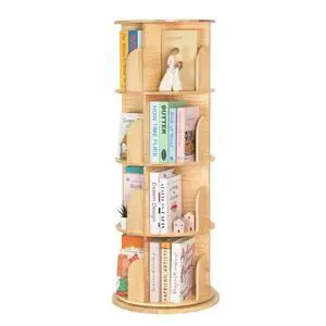 Rotating Bookshelf for Kids & Adults, 4-Tier 360° Spinning Solid Wood Book Organizer, Space-Saving Floor Standing Bookcase for Study Room, Bedroom, Living Room, Office Rotating Bookshelf for Kids & Adults, 4-Tier 360° Spinning Solid Wood Book Organizer, Space-Saving Floor Standing Bookcase for Study Room, Bedroom, Living Room, Office