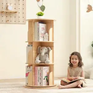3 Tier Rotating Bookshelf Tower, Montessori Bookshelf Storage Rack with Kids, Large Chassis 360 Display for Small Space, Kids Room, Nursery 3 Tier Rotating Bookshelf Tower, Montessori Bookshelf Storage Rack with Kids, Large Chassis 360 Display for Small Space, Kids Room, Nursery