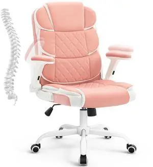 Pink Office Chair Ergonomic Desk Chair with Lumbar Support, Flip-Up Arms, Adjustable Swivel Computer Chair with Wheels, Comfortable PU Leather Cute Office Chair for Home Office Small Space Pink Office Chair Ergonomic Desk Chair with Lumbar Support, Flip-Up Arms, Adjustable Swivel Computer Chair with Wheels, Comfortable PU Leather Cute Office Chair for Home Office Small Space