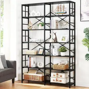 Bookshelf, Industrial Double Wide 7-Tier Bookshelves, 84" Tall Bookcase with Open Shelves, Heavy Duty Bookcases with Storage for Living Room Home Office, Black Bookshelf, Industrial Double Wide 7-Tier Bookshelves, 84" Tall Bookcase with Open Shelves, Heavy Duty Bookcases with Storage for Living Room Home Office, Black