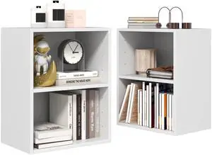 2-Tier Bookshelf, Open Shelf Bookcase with 7-Position Adjustable Shelf, Multifunctional Wooden Cubby Storage Display Shelf for Home Office Study Living Room (White, 2) 2-Tier Bookshelf, Open Shelf Bookcase with 7-Position Adjustable Shelf, Multifunctional Wooden Cubby Storage Display Shelf for Home Office Study Living Room (White, 2)