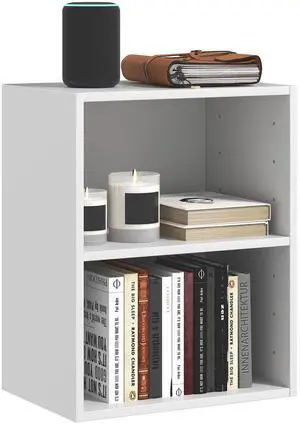 2-Tier Bookshelf, Open Shelf Bookcase with 7-Position Adjustable Shelf, Multifunctional Wooden Cubby Storage Display Shelf for Home Office Study Living Room (White, 1) 2-Tier Bookshelf, Open Shelf Bookcase with 7-Position Adjustable Shelf, Multifunctional Wooden Cubby Storage Display Shelf for Home Office Study Living Room (White, 1)