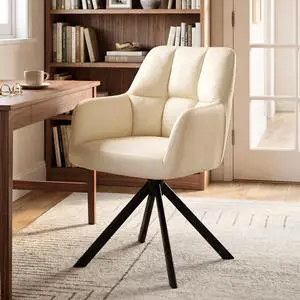 Comfy Leather Desk Chair Modern Computer Task Chair no Wheels Swivel Accent Chair with Mid Back Arm Chair for Living Room/Bedroom/Home Office, PU Beige Comfy Leather Desk Chair Modern Computer Task Chair no Wheels Swivel Accent Chair with Mid Back Arm Chair for Living Room/Bedroom/Home Office, PU Beige