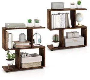 2 Tier Geometric Bookshelf, Freestanding Wood Display Shelf, Home Office Room Divider S Shaped Open Bookcase, Small Bookshelf for Small Spaces, Living Room, Study (Coffee, 2) 2 Tier Geometric Bookshelf, Freestanding Wood Display Shelf, Home Office Room Divider S Shaped Open Bookcase, Small Bookshelf for Small Spaces, Living Room, Study (Coffee, 2)