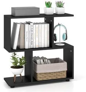2 Tier Geometric Bookshelf, Freestanding Wood Display Shelf, Home Office Room Divider S Shaped Open Bookcase, Small Bookshelf for Small Spaces, Living Room, Study (Black, 1) 2 Tier Geometric Bookshelf, Freestanding Wood Display Shelf, Home Office Room Divider S Shaped Open Bookcase, Small Bookshelf for Small Spaces, Living Room, Study (Black, 1)