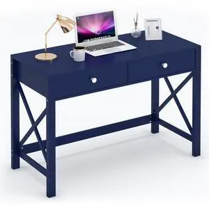 Home Office Desk with Drawers, Modern Writing Computer Desk for Bedroom, Small Makeup Vanity Table Study Table for Home Office,Navy Home Office Desk with Drawers, Modern Writing Computer Desk for Bedroom, Small Makeup Vanity Table Study Table for Home Office,Navy