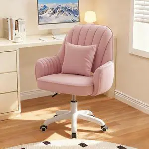 Mid-Back Velvet Desk Chair, Height Adjustable Swivel Vanity Chair with Wheels, Rolling Accent Chair for Home Office, Bedroom, Living Room, Pink Mid-Back Velvet Desk Chair, Height Adjustable Swivel Vanity Chair with Wheels, Rolling Accent Chair for Home Office, Bedroom, Living Room, Pink
