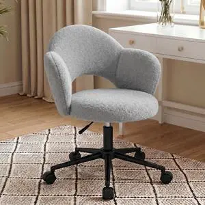 Desk Chair with Wheels, 3.94" Thick Comfy Petal Vanity Chair, Swivel Armless Chair with Open Back and Adjustable Height, Ideal for Makeup Study Work and Relaxation, Grey Desk Chair with Wheels, 3.94" Thick Comfy Petal Vanity Chair, Swivel Armless Chair with Open Back and Adjustable Height, Ideal for Makeup Study Work and Relaxation, Grey