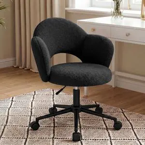 Desk Chair with Wheels, 3.94" Thick Comfy Petal Vanity Chair, Swivel Armless Chair with Open Back and Adjustable Height, Ideal for Makeup Study Work and Relaxation, Black Desk Chair with Wheels, 3.94" Thick Comfy Petal Vanity Chair, Swivel Armless Chair with Open Back and Adjustable Height, Ideal for Makeup Study Work and Relaxation, Black