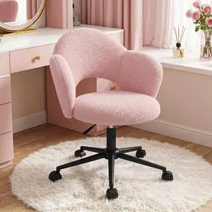 Petal Vanity Chair with Wheels, 3.94" Thick Comfy Desk Chair, Swivel Armless Chair with Open Back and Adjustable Height, Ideal for Makeup Study Work and Relaxation, Pink Petal Vanity Chair with Wheels, 3.94" Thick Comfy Desk Chair, Swivel Armless Chair with Open Back and Adjustable Height, Ideal for Makeup Study Work and Relaxation, Pink