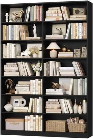 83.7" Tall Bookshelf and Bookcase, 7-Tier Extra Large Bookshelf with Double Storage, 14 Open Display Shelves for Home Office, Study and Living Room, Black 83.7" Tall Bookshelf and Bookcase, 7-Tier Extra Large Bookshelf with Double Storage, 14 Open Display Shelves for Home Office, Study and Living Room, Black