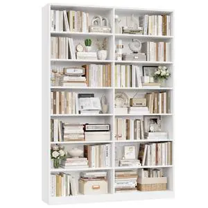 83.7" Tall Bookshelf and Bookcase, 7-Tier Extra Large Bookshelf with Double Storage, 14 Open Display Shelves for Home Office, Study and Living Room, White 83.7" Tall Bookshelf and Bookcase, 7-Tier Extra Large Bookshelf with Double Storage, 14 Open Display Shelves for Home Office, Study and Living Room, White