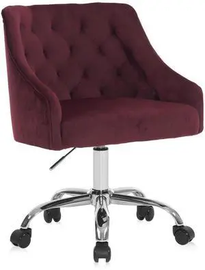 Home Office Chair, Velvet Swivel Adjustable Accent Vanity Chair with Arms Nailhead Trim for Bedroom, for to Living Room, Studying, Office (Burgundy) Home Office Chair, Velvet Swivel Adjustable Accent Vanity Chair with Arms Nailhead Trim for Bedroom, for to Living Room, Studying, Office (Burgundy)