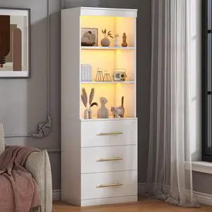 71H White Bookshelf with LED Light, Bookcase and Bookshelf with Drawers, Tall Bookcase Tall Storage Cabinet 3-Tier Open Shelves for Home Office Living Room Hallway, 13.8"D x 23.6"W x 70.9"H 71H White Bookshelf with LED Light, Bookcase and Bookshelf with Drawers, Tall Bookcase Tall Storage Cabinet 3-Tier Open Shelves for Home Office Living Room Hallway, 13.8"D x 23.6"W x 70.9"H