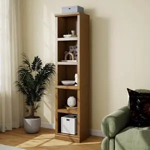 70" Tall Bookcase, Oak Narrow Floor Standing Bookshelf, 5 Tier Shelves Open Storage Organizer, Book Case for Living Room Hallway Kitchen Home Office Bathroom, Vintage Oak- 5 Tier 70" Tall Bookcase, Oak Narrow Floor Standing Bookshelf, 5 Tier Shelves Open Storage Organizer, Book Case for Living Room Hallway Kitchen Home Office Bathroom, Vintage Oak- 5 Tier