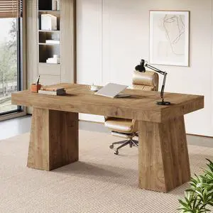 55-Inch Executive Desk, Thick Wood Office Computer Desk with Double Pedestal, Modern Minimalist Workstations Writing Table Conference Table Furniture for Home Office, Brown 55-Inch Executive Desk, Thick Wood Office Computer Desk with Double Pedestal, Modern Minimalist Workstations Writing Table Conference Table Furniture for Home Office, Brown