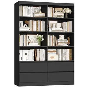 71" Black Bookshelf with Drawers, 6-Tier Double Wide Bookshelves and Bookcases with Storage, Tall Bookshelf Large Open Book Shelf Standing Book Case for Home Office, Black 71" Black Bookshelf with Drawers, 6-Tier Double Wide Bookshelves and Bookcases with Storage, Tall Bookshelf Large Open Book Shelf Standing Book Case for Home Office, Black