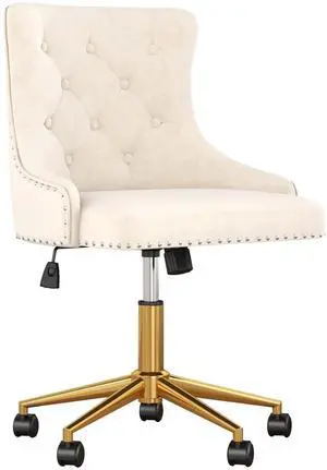 Beige Velvet Armless Office Chair, Comy High-Back Vanity Chair with Rivet | Modern Small Cute Makeup Chair for Women/Girls, Swivel Height-Adjustable Desk Chair with Gold Base for Living Room, Bedroom Beige Velvet Armless Office Chair, Comy High-Back Vanity Chair with Rivet | Modern Small Cute Makeup Chair for Women/Girls, Swivel Height-Adjustable Desk Chair with Gold Base for Living Room, Bedroom
