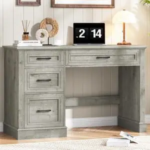 Farmhouse 47" Executive Desk with 3 Drawers and Adjustable File Drawer, Workspace for Home Office and Study, Grey Farmhouse 47" Executive Desk with 3 Drawers and Adjustable File Drawer, Workspace for Home Office and Study, Grey