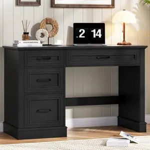 Farmhouse 47" Executive Desk with 3 Drawers and Adjustable File Drawer, Workspace for Home Office and Study, Pure Black Farmhouse 47" Executive Desk with 3 Drawers and Adjustable File Drawer, Workspace for Home Office and Study, Pure Black