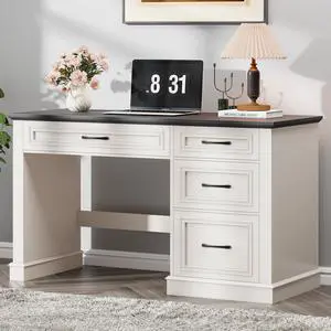 Farmhouse 47" Executive Desk, Computer Desk with Drawers and File Drawer, Workstation Computer Desk with Charging Station for Home Office, Study,(Black Farmhouse 47" Executive Desk, Computer Desk with Drawers and File Drawer, Workstation Computer Desk with Charging Station for Home Office, Study,(Black