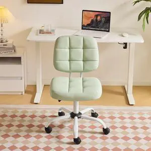 Compact Small Desk Chair, Cute Armless Chair with Wheels, Vanity Chair with Low Back, Height Adjustable Task Chair for Small Spaces, Office, Bedroom, Make Up Room, PU Leather, Mint Green Compact Small Desk Chair, Cute Armless Chair with Wheels, Vanity Chair with Low Back, Height Adjustable Task Chair for Small Spaces, Office, Bedroom, Make Up Room, PU Leather, Mint Green