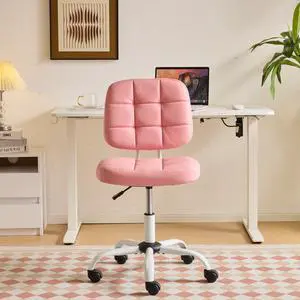 Compact Small Desk Chair, Cute Armless Chair with Wheels, Vanity Chair with Low Back, Height Adjustable Task Chair for Small Spaces, Office, Bedroom, Make Up Room, PU Leather, Pink Compact Small Desk Chair, Cute Armless Chair with Wheels, Vanity Chair with Low Back, Height Adjustable Task Chair for Small Spaces, Office, Bedroom, Make Up Room, PU Leather, Pink
