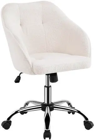 Boucle Desk Vanity Chair with Back Comfy Fluffy Swivel Office Chair with Wheels Adjustable Height Tilt Angle for Bedroom Ivory Boucle Desk Vanity Chair with Back Comfy Fluffy Swivel Office Chair with Wheels Adjustable Height Tilt Angle for Bedroom Ivory