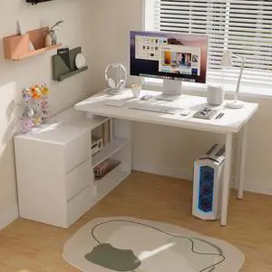 L Shaped Computer Desk, 47 Inch Home Office Desk with File Drawers & Storage Shelves, Small Corner Computer Desk for Small Space (White) L Shaped Computer Desk, 47 Inch Home Office Desk with File Drawers & Storage Shelves, Small Corner Computer Desk for Small Space (White)