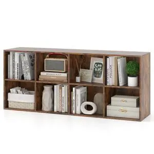 8-Cube Bookcase, Floor Standing Bookshelf with Storage & 2 Anti-Tipping Kits, Open Storage Organizer, Cubby Wooden Book Shelf for Living Room, Study (Rustic Brown, 8-Cube) 8-Cube Bookcase, Floor Standing Bookshelf with Storage & 2 Anti-Tipping Kits, Open Storage Organizer, Cubby Wooden Book Shelf for Living Room, Study (Rustic Brown, 8-Cube)