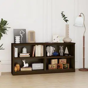 Low Horizontal Bookshelf Double Wide 64" 2-Tier Bookcase 4 Cube Storage Organizer Cherry Wood Bookcases for Bedroom and Home Office Decor Display Low Horizontal Bookshelf Double Wide 64" 2-Tier Bookcase 4 Cube Storage Organizer Cherry Wood Bookcases for Bedroom and Home Office Decor Display