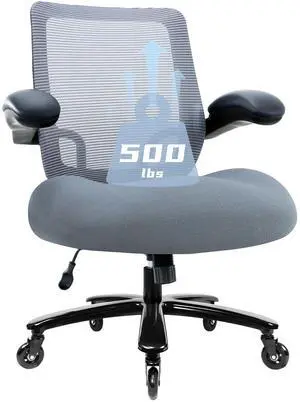 500LBS Big and Tall Office Chair with Flip-Up Armrests, Heavy Duty Office Chair for Heavy People, Memory Foam Seat Filling Springs, Grey 500LBS Big and Tall Office Chair with Flip-Up Armrests, Heavy Duty Office Chair for Heavy People, Memory Foam Seat Filling Springs, Grey