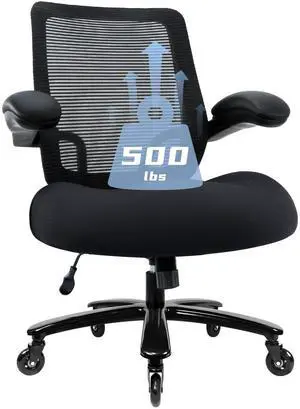 500LBS Big and Tall Office Chair with Flip-Up Armrests, Heavy Duty Office Chair for Heavy People, Memory Foam Seat Filling Springs, Black 500LBS Big and Tall Office Chair with Flip-Up Armrests, Heavy Duty Office Chair for Heavy People, Memory Foam Seat Filling Springs, Black